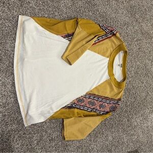 Colorblock Long Sleeve Top with Patterned Accents